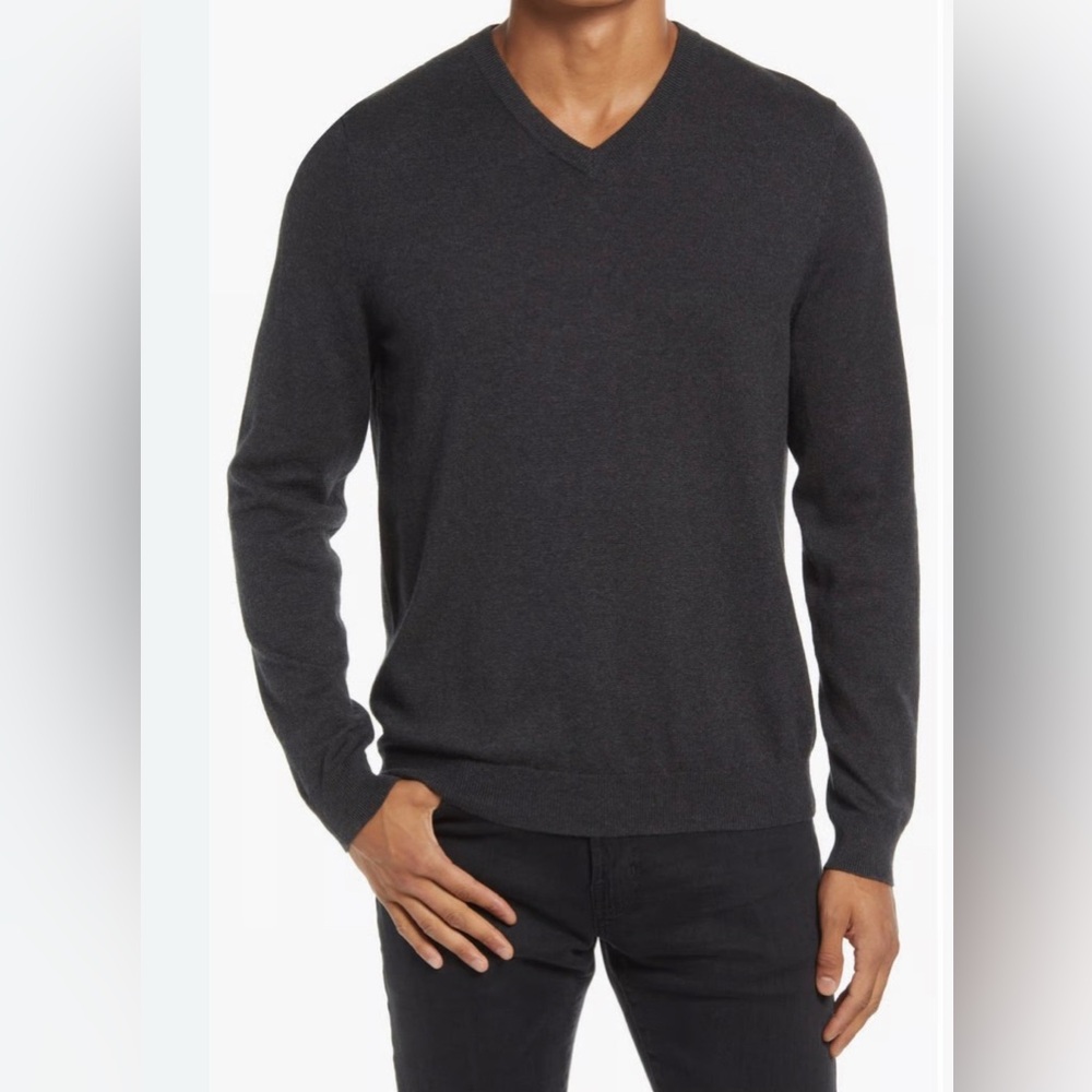 Nordstrom Men’s V-Neck Sweater Navy Cotton Cashmere Blend XL